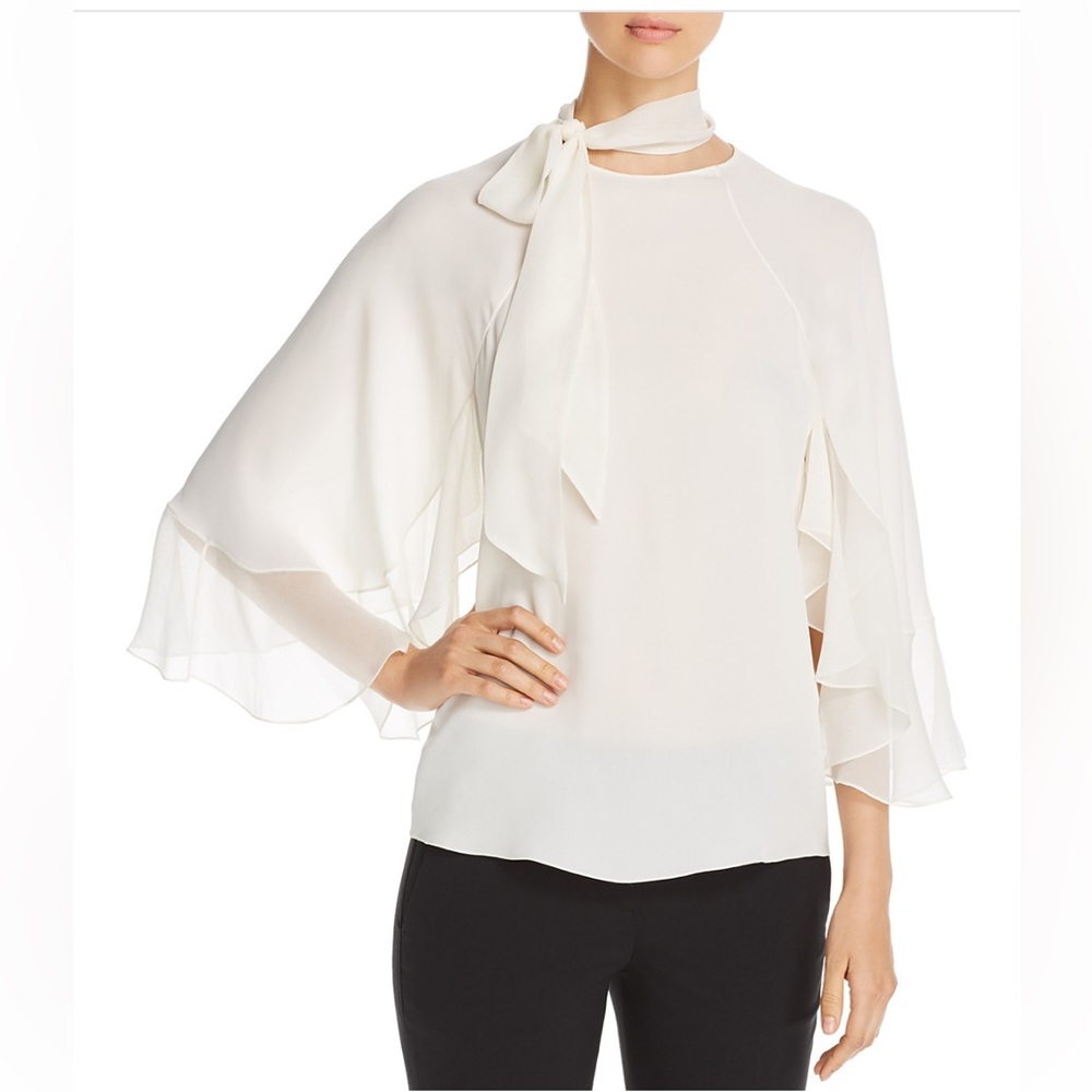 Elie Tahari Matilda Blouse Ivory Silk Flutter Sleeve Luxury Workwear M NWT